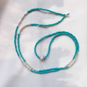 Long Beaded Necklace Aqua Blue